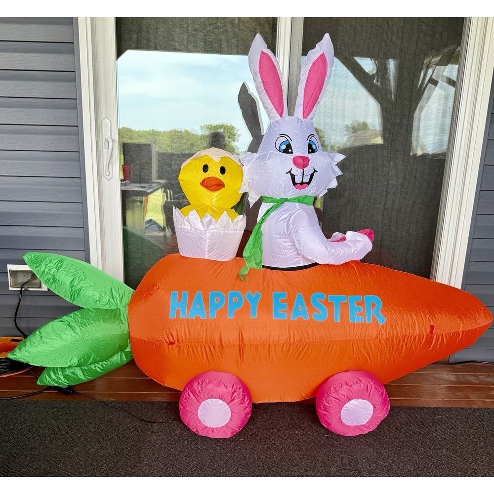 Inflatable Easter Bunny In Carrot Car 6' Foot Long Huge! NEW! Rabbit